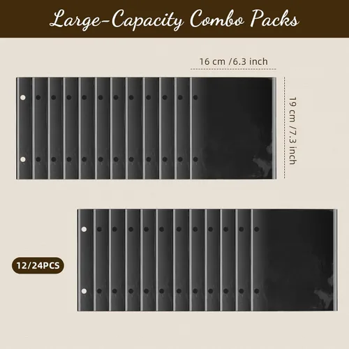Miniatura 4 de 12 piezas de folio negro con tapa para archivos de música, archivos, hojas de 7.3 x 6.3 pulgadas, PVC impermeable, para ventana, carpeta musical