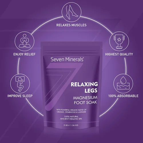 Miniatura 3 de Seven Minerals Relaxing Legs - Escamas de cloruro de magnesio de 3 libras, absorbe mejor que la sal de Epsom, fórmula única de remojo de pies
