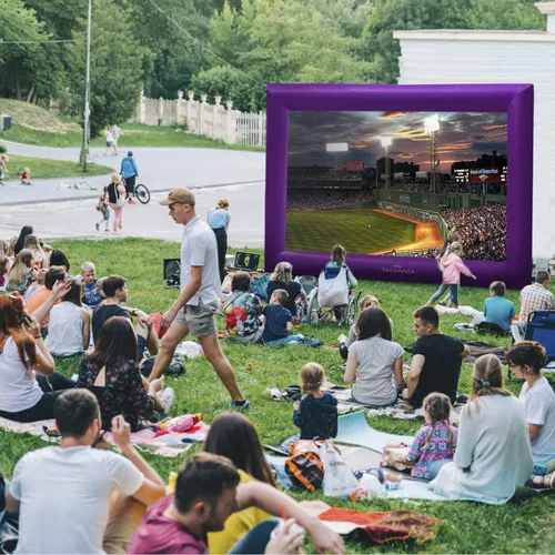Miniatura 6 de Pantalla de proyector inflable de 30 pies para ver películas de TV en exteriores e interiores, pantalla enorme, soplador, amarres, estacas, bolsas