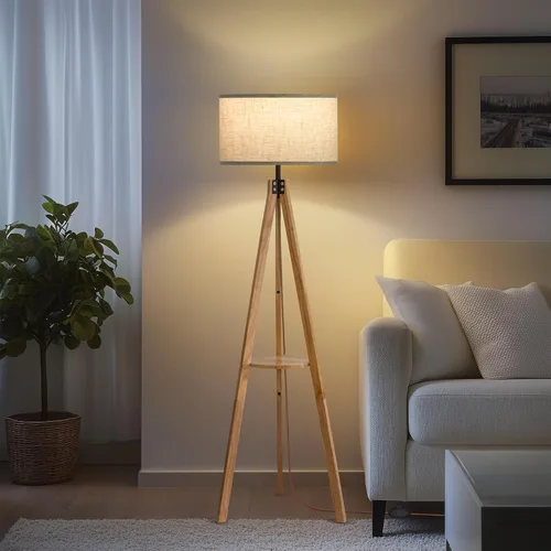 EOEYYOYB Lámparas de pie para sala de estar, lámpara de pie moderna con estante, bombilla LED de 3 temperaturas de color, lámparas altas con Madera