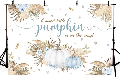 Miniatura 2 de MEHOFOND Telón de fondo bohemio de calabaza pequeña de 7 x 5 pies para niño, baby shower, hojas de otoño, hierba de pampas, hierba de Acción