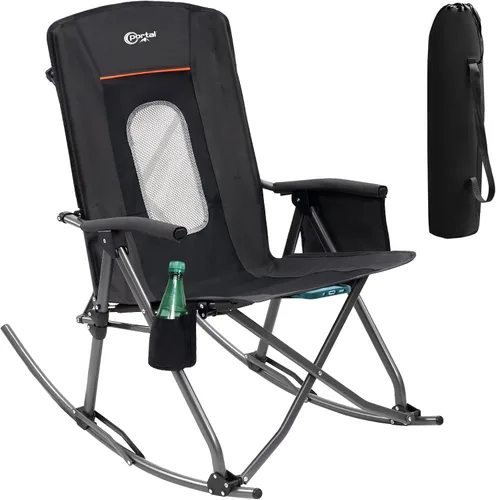 Miniatura 16 de PORTAL Silla mecedora plegable de gran tamaño para acampar, portátil, para exteriores, con respaldo alto, reposabrazos duros, bolsa de transporte