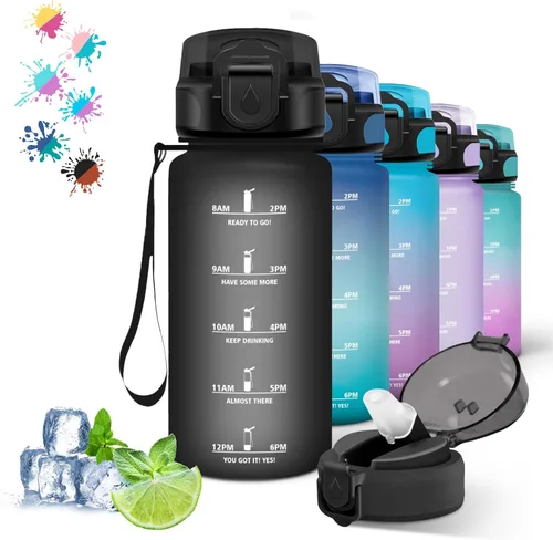 Miniatura 40 de Botella de agua – 16.9 fl oz – Botella de agua para niños, botella de sorbete a prueba de fugas, botella deportiva con marcador de tiempo, botella