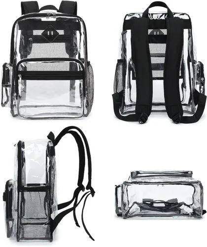 Miniatura 5 de Fuyicat Mochila transparente resistente para niñas, niños, mujeres y hombres, mochila escolar transparente de PVC transparente (negro)