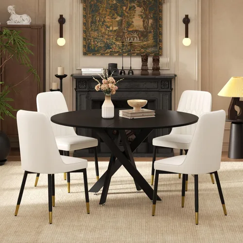 Miniatura 12 de RGZ Juego de mesa de comedor redonda negra de mediados de siglo para 2, mesa de cocina pequeña de madera circular de 36 pulgadas y 2 sillas