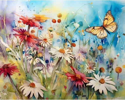 Miniatura 24 de Tucocoo Kits de pintura de paisaje de girasoles por números con pinceles y pigmento acrílico sobre lienzo para adultos, patrón de mariposas y flores