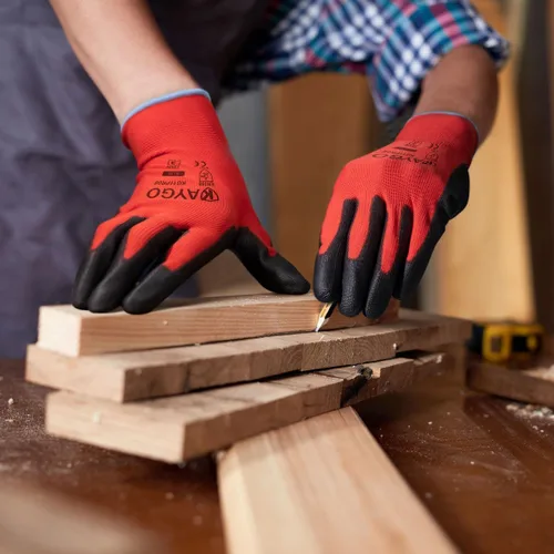 Miniatura 3 de KAYGO Guantes de trabajo de seguridad con revestimiento de poliuretano para hombres y mujeres, 12 pares de guantes de punto sin costuras KG11P