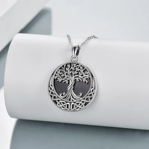 Miniatura 88 de ONEFINITY Collar de plata de ley 925 con diseño de árbol de la vida con colgante de nudo celta de concha de abulón para mujer