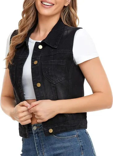 Miniatura 49 de Xeoxarel Chaleco de mezclilla para mujer, chaqueta vaquera sin mangas (XS-XXL)