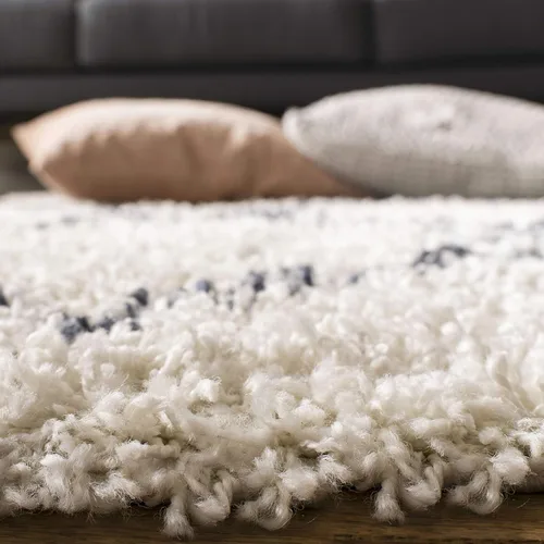 Miniatura 5 de SAFAVIEH Pro Luxe Shag Collection - Alfombra de pasillo, 2 pies 6 pulgadas x 6 pies, color crema y azul, diseño de borlas bohemias, no desprende