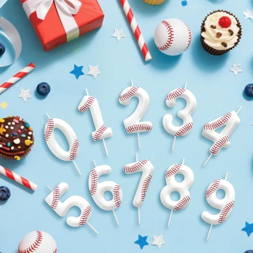 Miniatura 3 de Velas de cumpleaños con el número 0 de béisbol, decoración de pastel con temática de béisbol para niños y niñas, decoraciones de pasteles