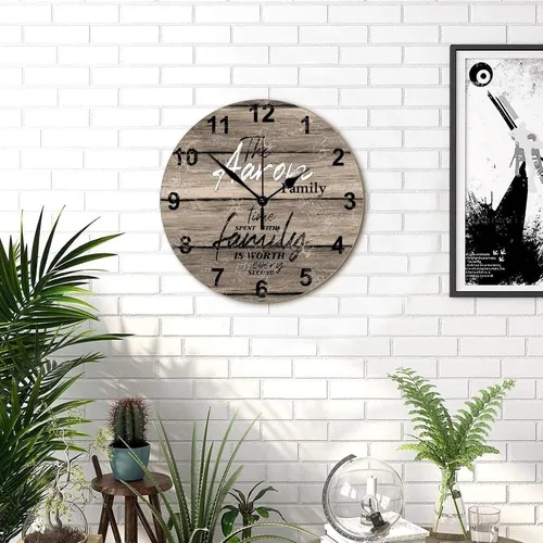 Miniatura 5 de Reloj de pared de madera, reloj de pared personalizado que pasa con la familia vale la pena cada segundo, reloj de pared redondo vintage de madera