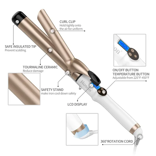 Miniatura 5 de Hoson - Rizador profesional de 1.25 pulgadas, tubo con revestimiento de cerámica turmalina profesional, pantalla LCD con 9 ajustes de calor