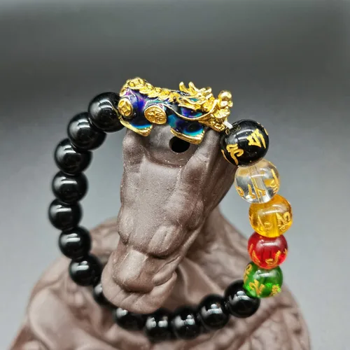 Miniatura 5 de Pulsera de cuentas de Feng Shui de 0.394 in de piedra natural, mantra, color cambiado, pulsera PixiuPi Yao, atrae riqueza y buena suerte