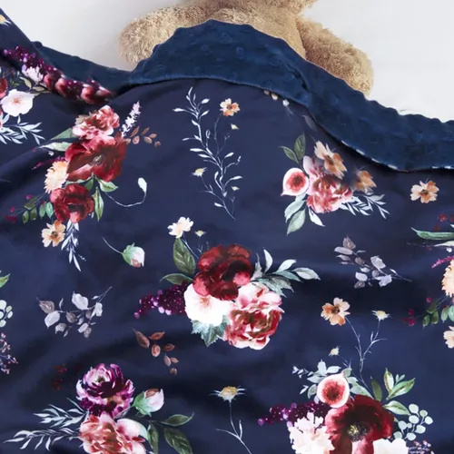 Miniatura 6 de BORITAR Manta de bebé para niñas, súper suave de doble capa de minky con respaldo punteado, manta azul oscuro con estampado floral de belleza, 30 x