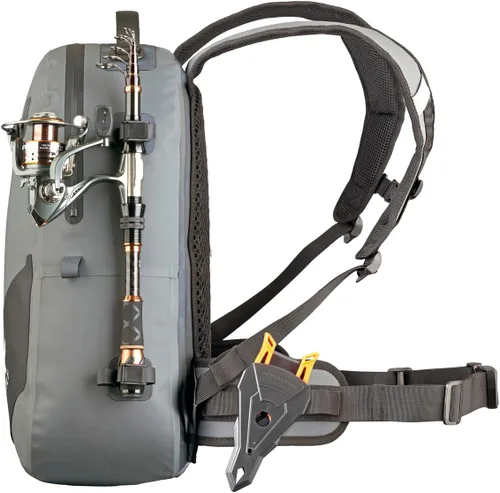 Miniatura 8 de Xelfly - Mochila de pesca impermeable con soporte para caña, válvula de aire inflable, correas acolchadas para la cintura y bucles para engranajes