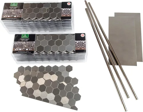 Miniatura 6 de Aspect Kit de azulejos de metal mate champán con diseño de panal de abeja, despegar y pegar, 15 pies cuadrados para cocina y baños