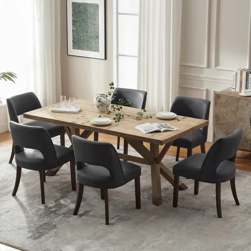 Miniatura 10 de VKNOW Juego de 2 sillas de comedor modernas, tapizadas de piel sintética, sillas de comedor, sillas de cocina, sillas de cena de granja para cocina
