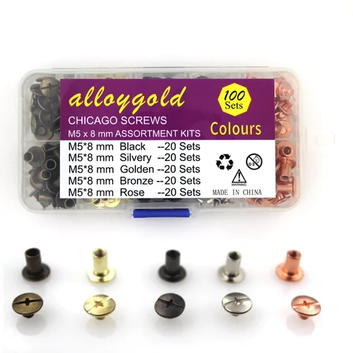 Miniatura 40 de 50 Juegos M5*6 Negro Pistola Kit de Tornillos Chicago Remaches de Cuero Tornillos Remaches Chicago Botones de Tornillos DIY Acabado de Cuero