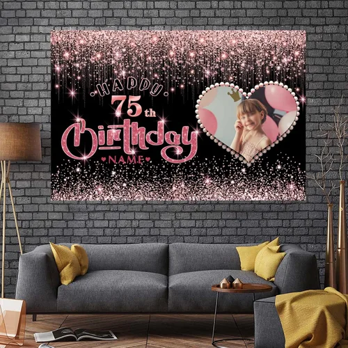 Miniatura 7 de Cartel personalizable de decoración de feliz cumpleaños número 100 de oro rosa - Personalización de fondo de fotos de gran tamaño - Admite fotos
