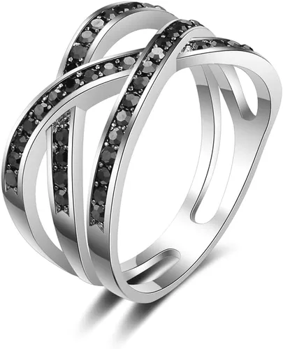 Anillo ancho vintage clásico negro marcasita cristal filas declaración plata anillos gruesos