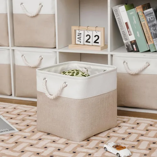 Miniatura 4 de MidmmVick Contenedores de Almacenamiento Cúbicos de 13 x 13 Pulgadas, Paquete de 6 Contenedores de Tela Plegables Extra Grandes con Cuerdas, Cubos
