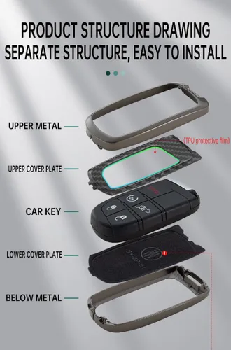 Miniatura 4 de SANRILY Funda para llavero inteligente con patrón de fibra de carbono, color negro, apta para Jeep Grand Cherokee Renegade para Chrysler 200 300