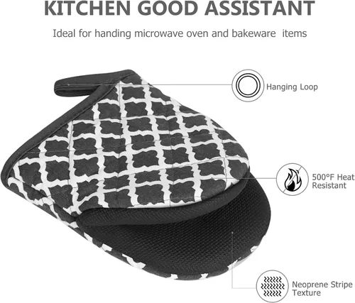 Miniatura 4 de 1 par de guantes cortos para horno, guantes de silicona para horno de cocina, resistentes al calor, 500 ℉, mini guantes para horno con superficies