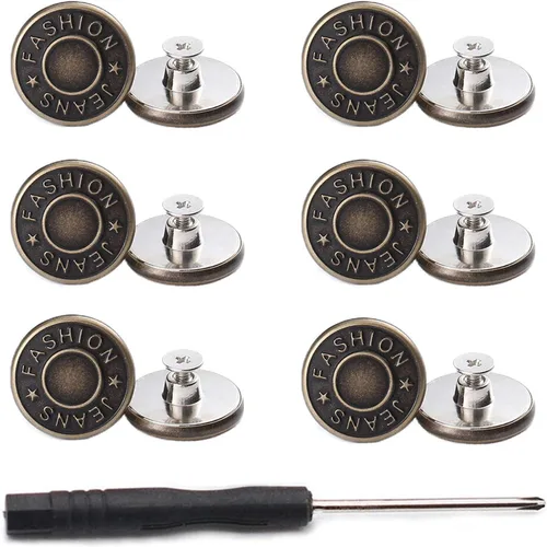 GIYOMI 17mm Kit de reemplazo de botones para jeans sin costura con base metálica, 12 juegos de botones metálicos removibles sin clavos de 17 mm, kit
