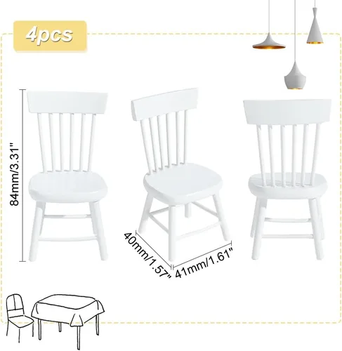 Miniatura 3 de PH PandaHall 4 sillas de muebles en miniatura de 1/12, mini sillas de madera, muebles pequeños, modelo de silla para boda, Navidad, mini casa, Blanco