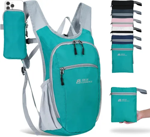 Mochila de senderismo de 10L/15L, pequeña, ligera, plegable, para viajes, resistente al agua, para mujeres y hombres (Verde Lago, 10L)