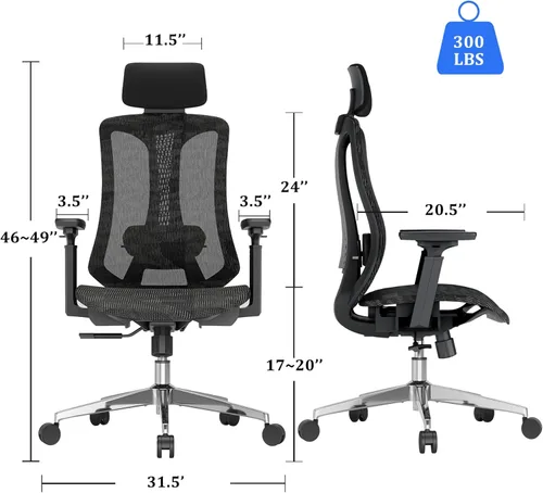 Miniatura 3 de Logicfox Silla de oficina ergonómica para largas horas – Soporte lumbar avanzado, reposabrazos y reposacabezas ajustables 3D, silla de malla