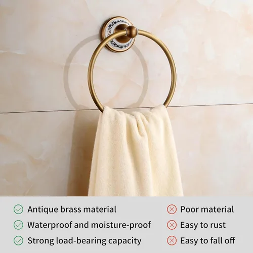 Miniatura 4 de Toallero de latón antiguo, soporte para toalla de mano para baño, accesorios de cocina, montaje en pared, diseño de porcelana Toallero de anilla