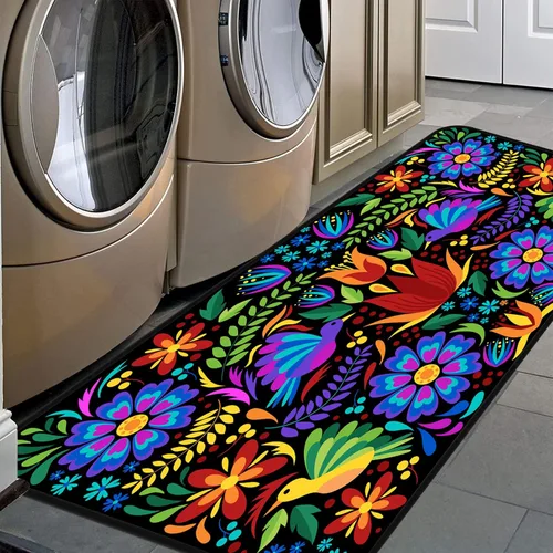 Miniatura 9 de Alfombras de cocina coloridas mexicanas con diseño floral para interiores y exteriores, antideslizantes, alfombra de pasillo, alfombra