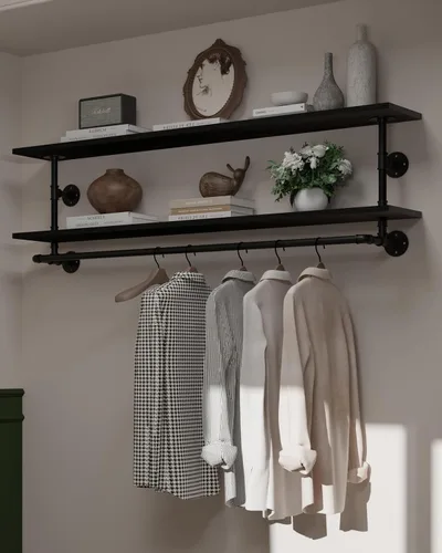 Miniatura 9 de Perchero negro de 36 pulgadas, perchero montado en la pared con estante de madera real negra, perchero colgante resistente, barra para colgar