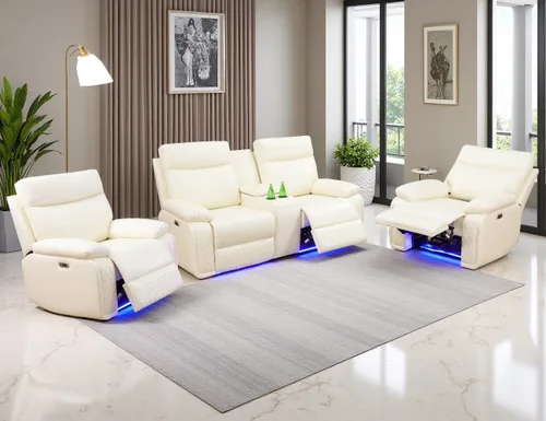 Miniatura 65 de Juego de Sofá Reclinable Eléctrico, Juego de Sofá y Sillón Reclinable de Cuero Negro, Juegos de Muebles de Sala de Estar, Sofá de Dos Plazas