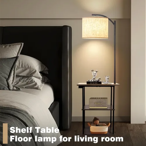 Miniatura 5 de PESRAE Lámpara de pie con mesa, lámparas para mesita de noche con estación de carga (USB y tipo C y puerto de CA), bombilla LED de 3 temperaturas