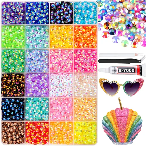 Miniatura 33 de 12000 diamantes de imitación de resina para decorar con brillantes con 3 piezas de pegamento para joyería B7000, 2 cajas de diamantes de imitación