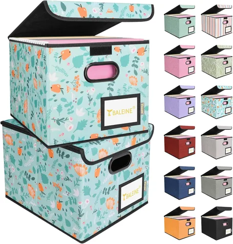 Miniatura 57 de Caja organizadora de archivos Baleine con tapa, organizador de carpetas de archivos plegable con deslizador de plástico, caja de carpetas