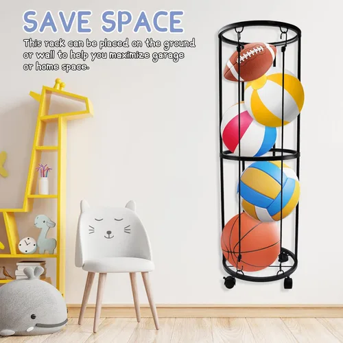 Miniatura 5 de Qivine Soportes de baloncesto de garaje para pelotas, organizador de equipo deportivo rodante con ruedas, 40 x 13.2 pulgadas, almacenamiento