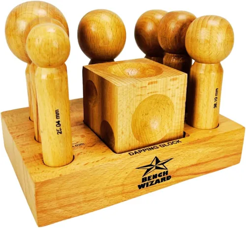 Miniatura 7 de Canal en U de 7 piezas Bloque de madera dura lisa Juego de punzones en forma de martillo Tamaños: 0.984 in-0.433 in Ranura en V de 90°