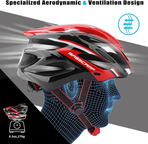 Miniatura 8 de Basecamp Casco de bicicleta para mujeres y hombres con luz LED de seguridad extraíble, visera solar, casco de bicicleta ligero, ajustable