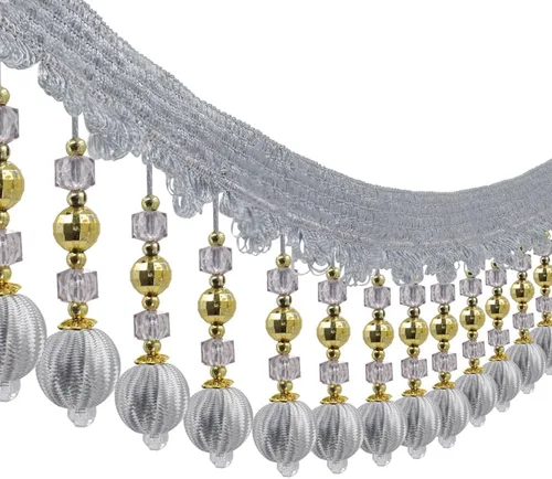 Miniatura 3 de Cinta decorativa de 3 yardas con flecos y borlas, borlas, para cubierta de piano, cinta decorativa para cortina (gris)