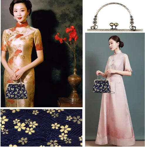 Miniatura 68 de Bolso floral con asa superior, bolso de noche Kiss Lock para mujer, bolso vintage