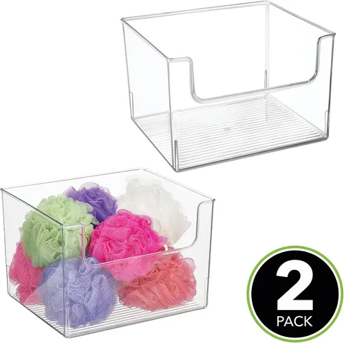Miniatura 2 de mDesign - Organizador de almacenamiento con frente abierto de plástico moderno para organización de baño - Estante de tocador, casillero, gabinete