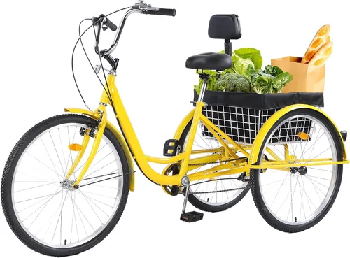 Triciclos para adultos, 7 velocidades, triciclos para adultos de 26 pulgadas, 3 ruedas, bicicleta de crucero con cesta para personas mayores,