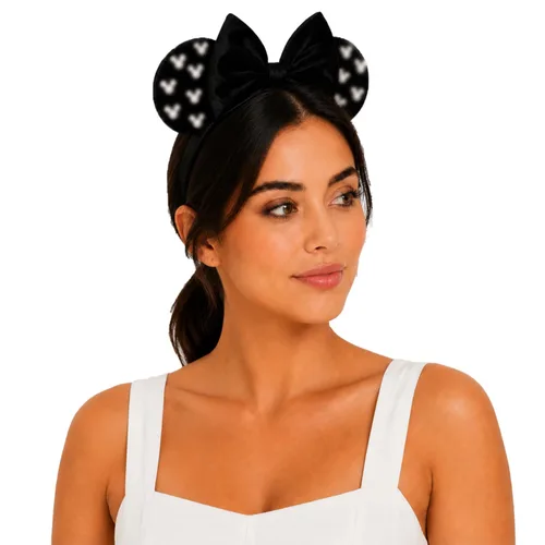 Miniatura 2 de Diadema de Orejas de Ratón de Terciopelo con Cuentas, Diadema de Lazo Negro para el Cabello con Perlas, Accesorio de Cabeza de Decoración de Fiesta