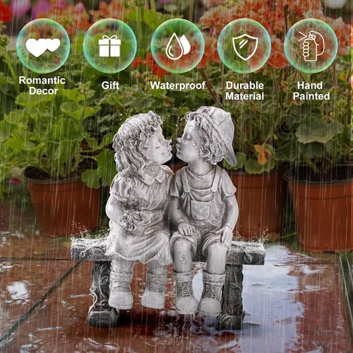 Miniatura 5 de Lily's Home Estatua de perro y niño de pesca de 11 pulgadas – Decoración de jardín de resina para exteriores – Decoración para exteriores y jardín