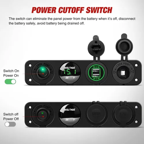 Miniatura 2 de Nilight - Panel de enchufe de carga 4 en 1, con interruptor de encendido y apagado con luz LED, voltímetro LED, entrada doble de puerto USB, enchufe