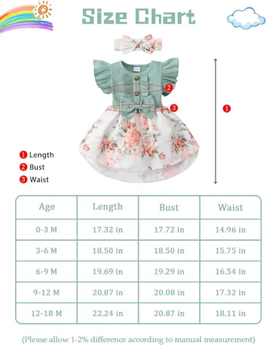 Miniatura 6 de Vestido de niña recién nacida, floral, manga con volantes, casual, vestido de playa, vestido de princesa con falda de princesa, vestidos de verano